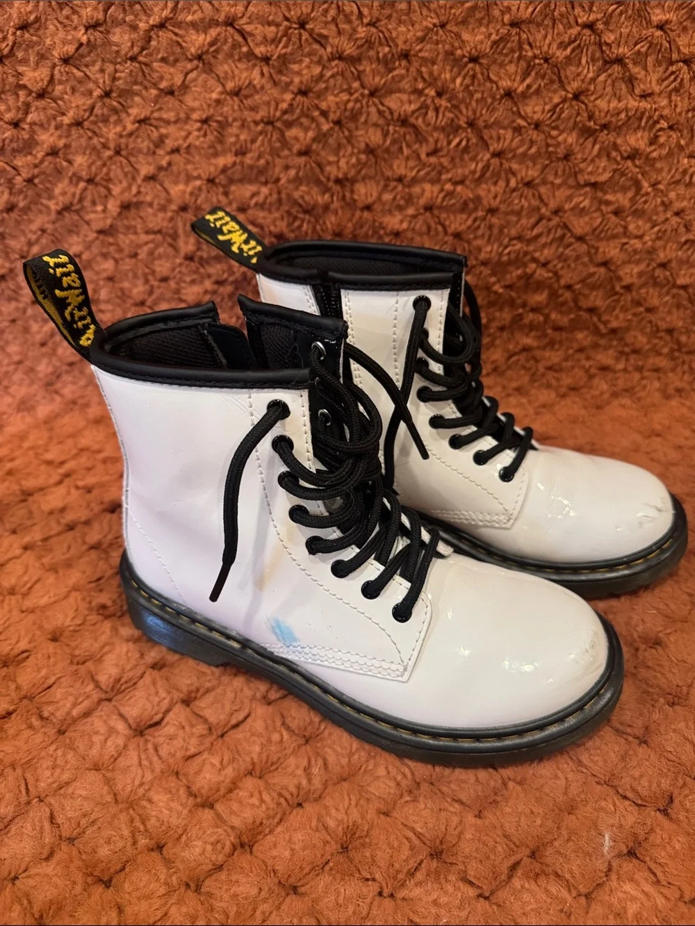 White Lace-Up Doc Martin Air Walk Boots with Black Trim